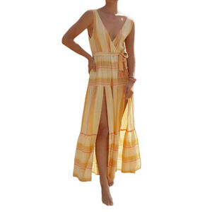 NWT L*Space Women Clara Striped Maxi Dress Yellow Pink Size XS